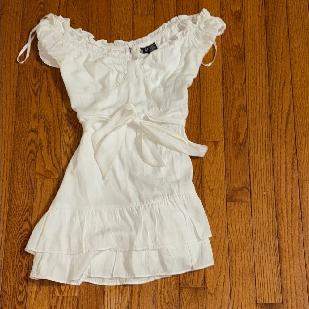 White off the shoulders Ruffled Mini Dress
